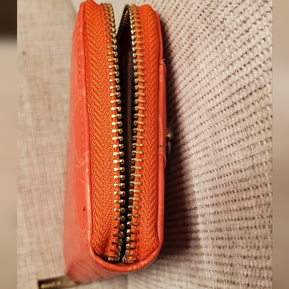 Anne Klein zippered wallet, orange with gold zippers and embellishment lock. - Picture 12 of 15